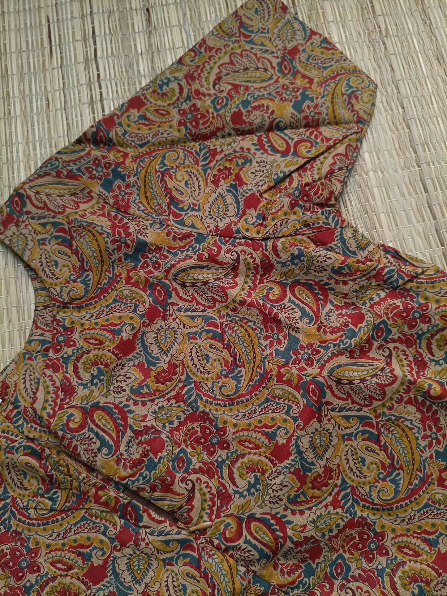 Kalamkari Cotton  A line Maternity Feeding Kurti /Center Zip(Dress length 45 inches)- Red leaf