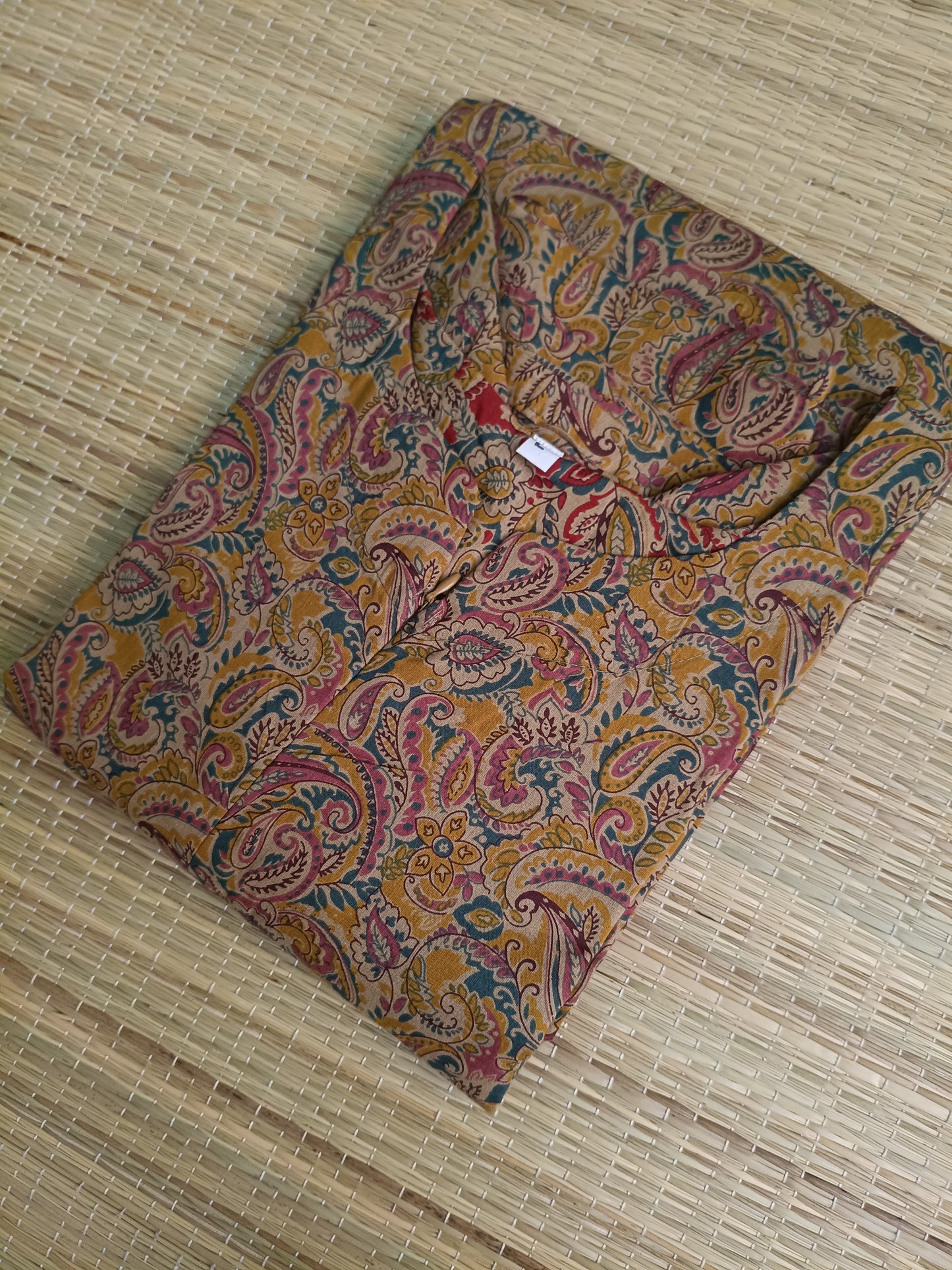 Kalamkari Cotton  A line Maternity Feeding Kurti /Center Zip(Dress length 45 inches)- Olive leaf