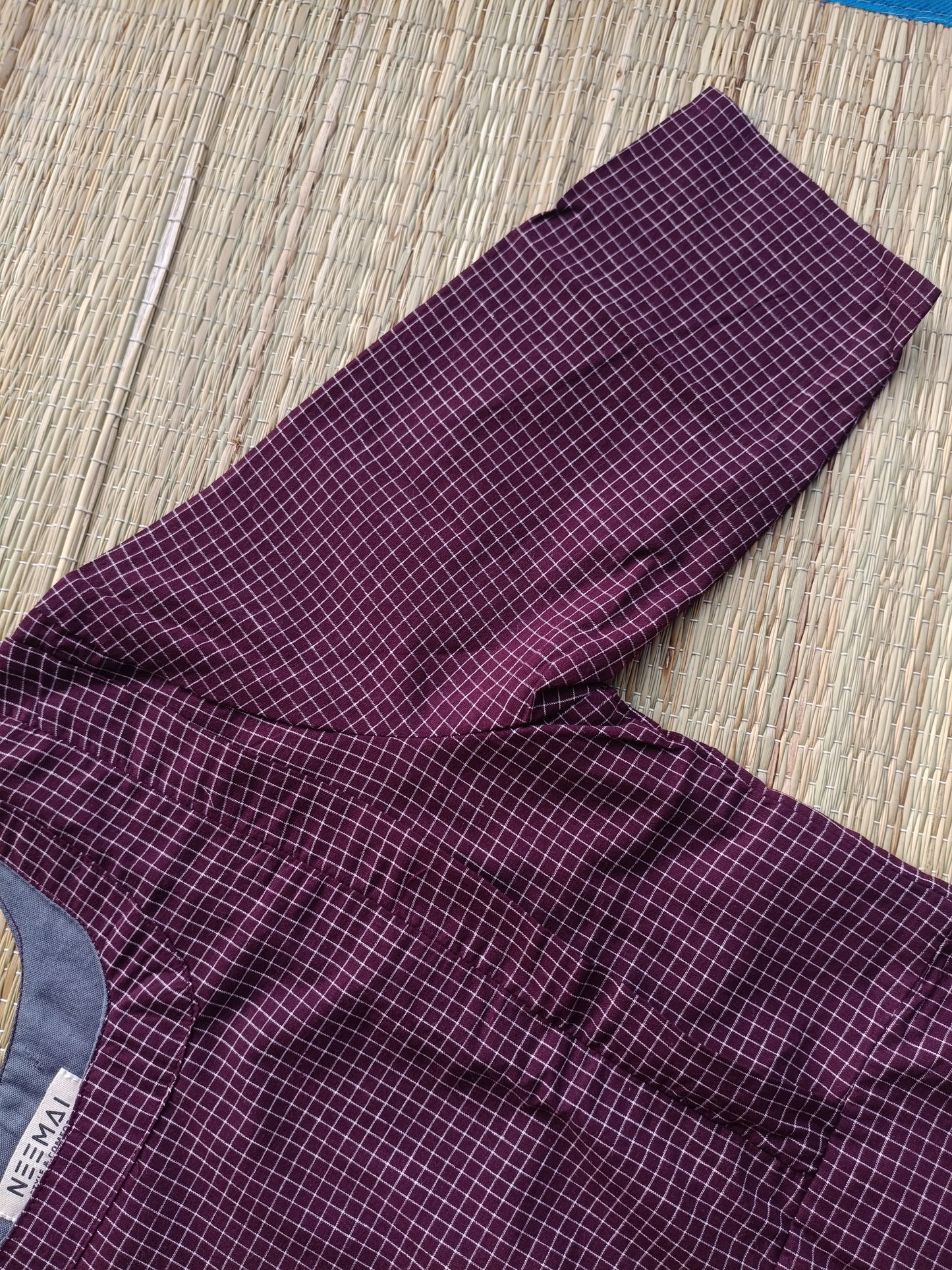 Prewashed pure Cotton checks / Maternity 2 pc Coordset [ Top with double side zip, and Pant]  -Small checks purple