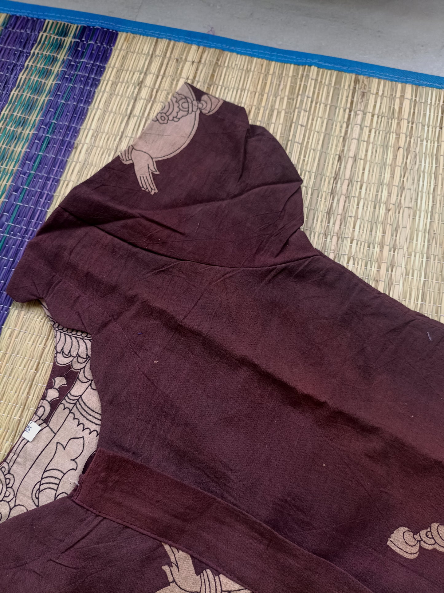 Block printed kalamkari cotton Maternity 3 pc chudidhar set [ Top with center zip, Pant and dupatta - Brown ( A line kurti -No side open)