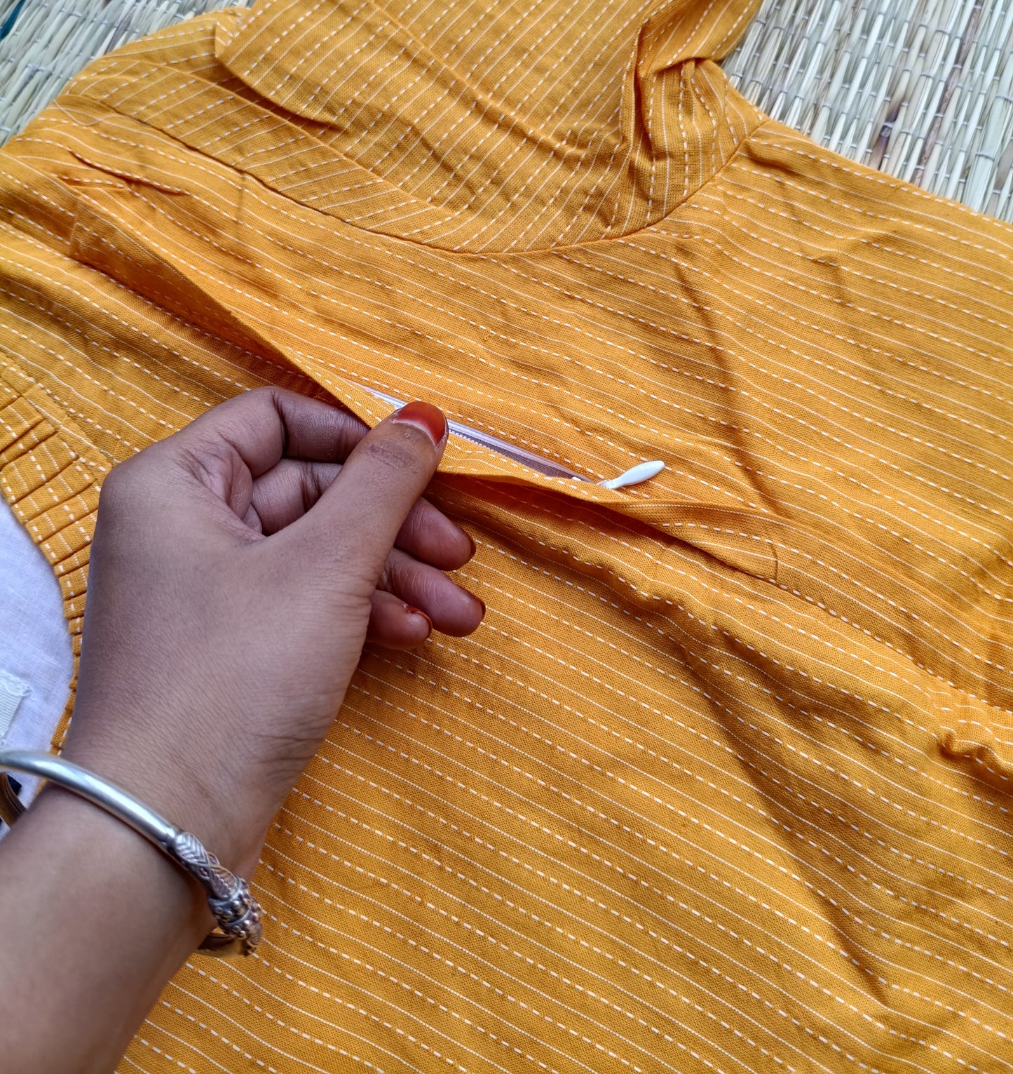 Cotton Maternity/Feeding Midi/Gown - Self Dark yellow ( Full length cotton lining)