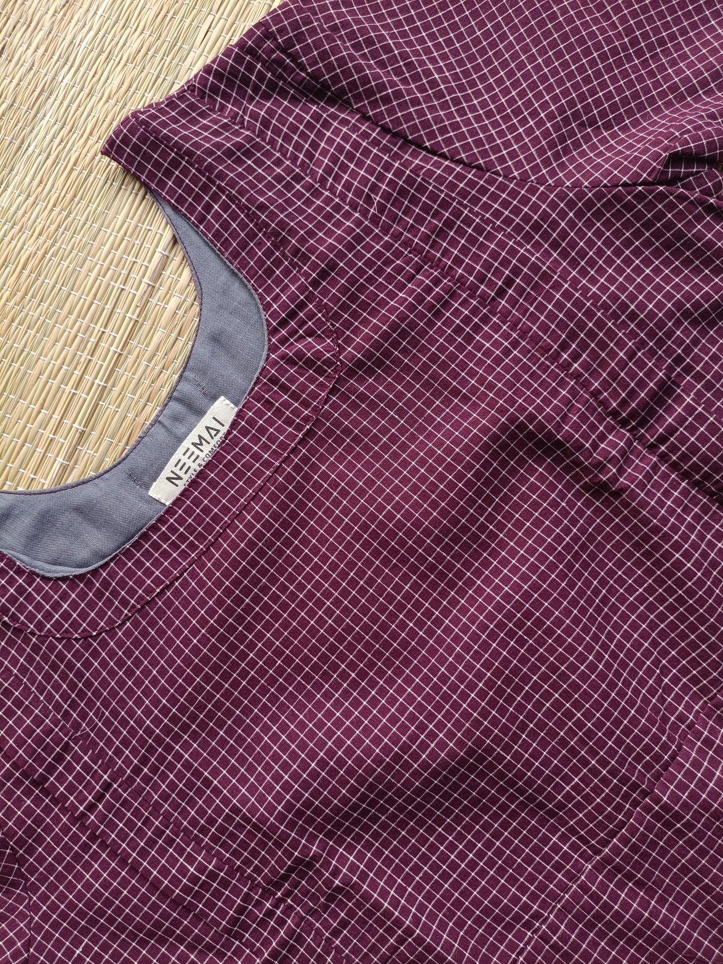 Prewashed pure Cotton checks / Maternity 2 pc Coordset [ Top with double side zip, and Pant]  -Small checks purple