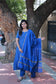 Raw silk Maternity 3 pc chudidhar set [ A line Top with center side zip,  Pant and dupatta - Blue checks (No Side open top)