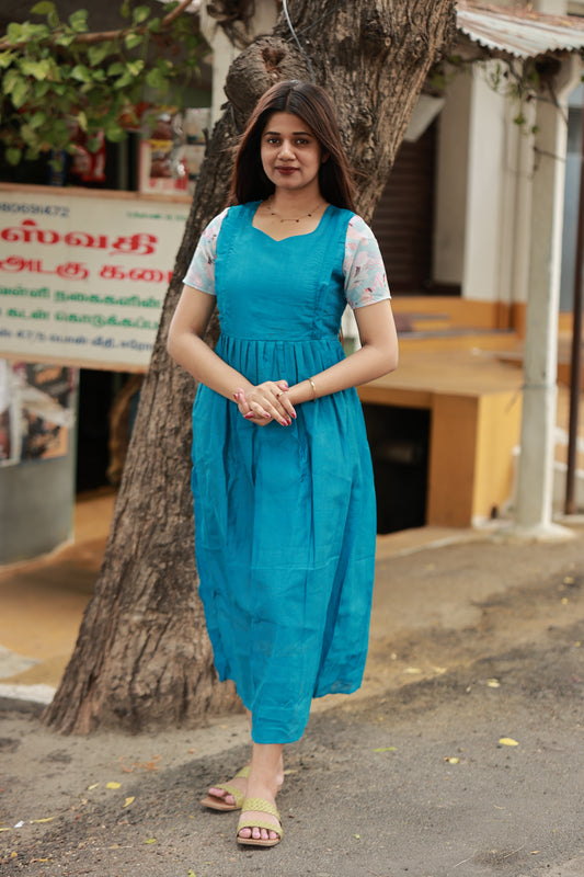 Soft silk - Double side zip  Maternity Maxi/Gown - Festival Collection - Blue Bird