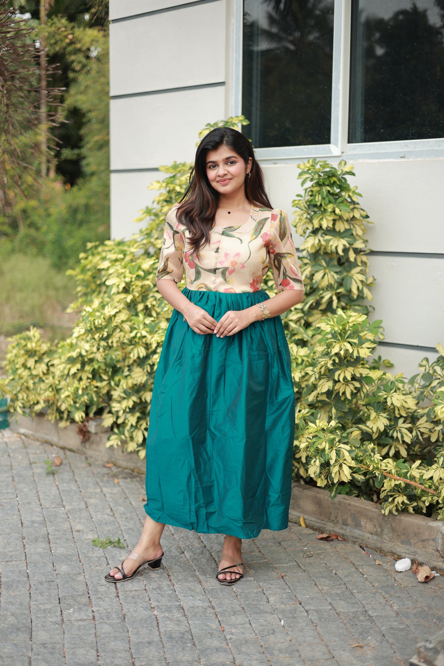 Raw silk Maternity Maxi/Gown in center zip - Festival Collection- Full cotton lining -Sandal with ramar green