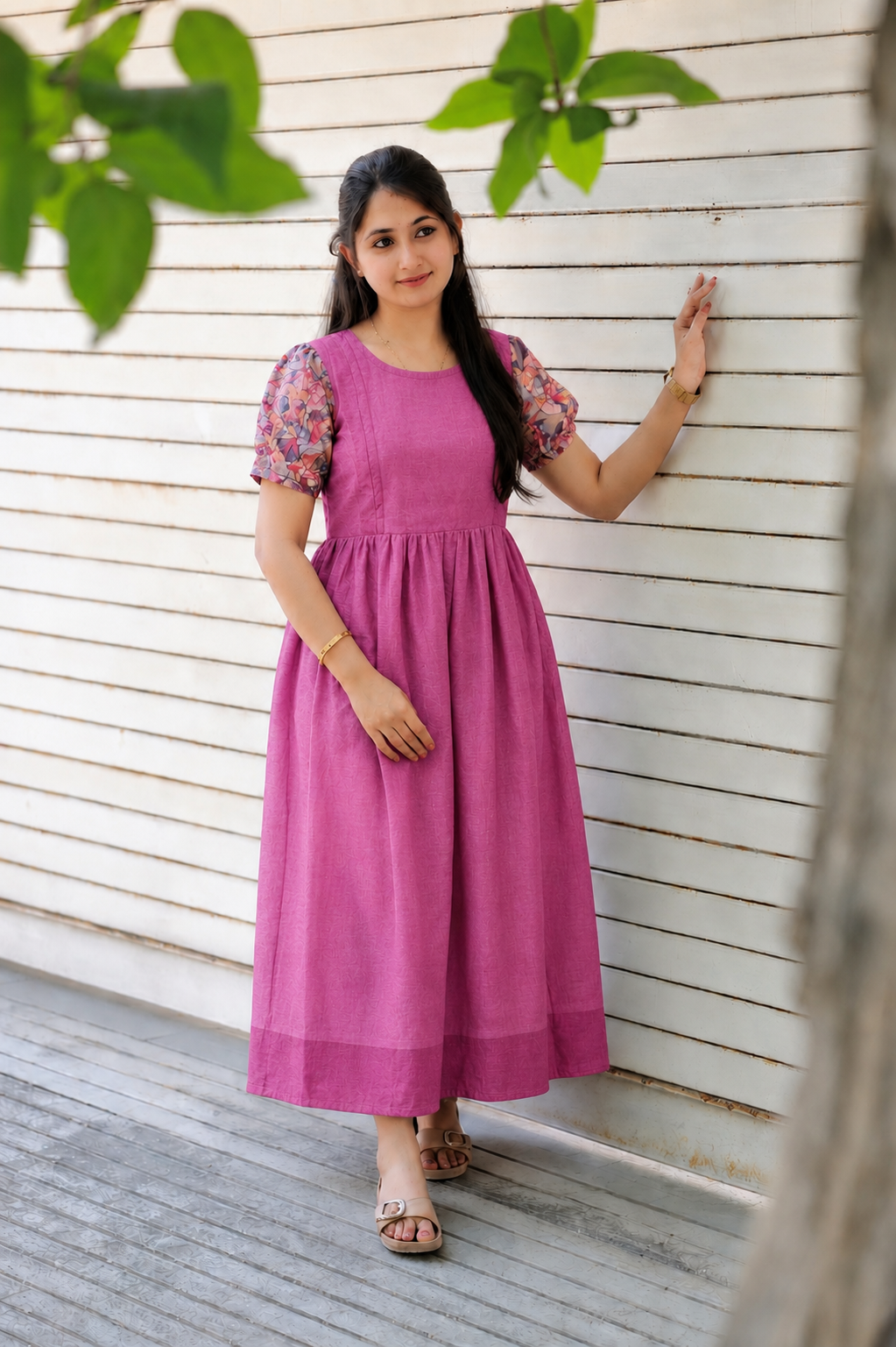 Kadhi silk cotton- Maternity Maxi/Gown - Festival Collection - Pink flower