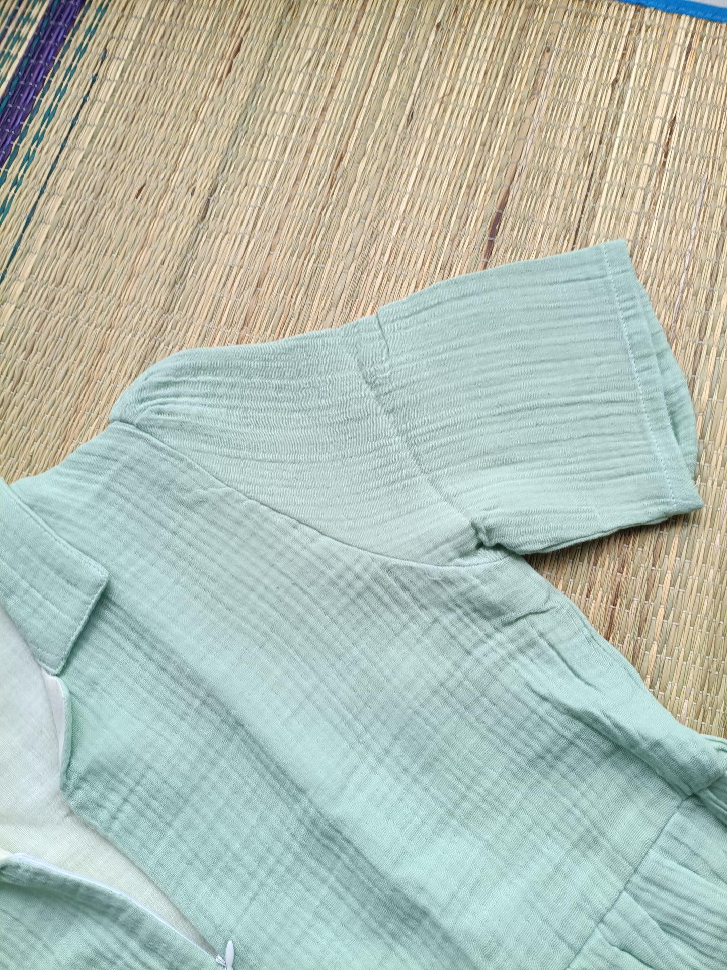 Premium Muslin - Feeding/ Maternity Maxi/Gown - Cotton lining /Center zip -Collar pista green