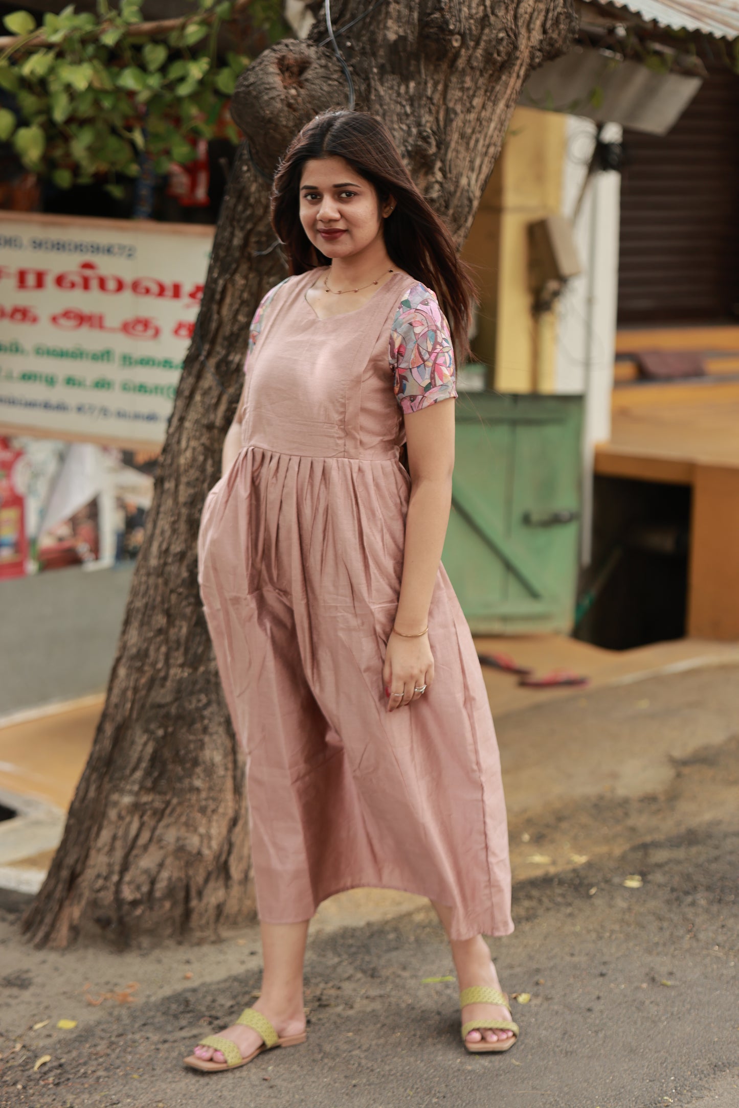 Butter silk Maternity Maxi/Gown - Festival Collection -Full cotton lining- Pastel Brown