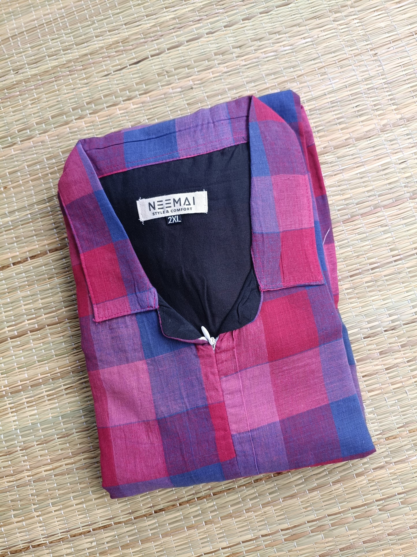 Madras checks Cotton - Feeding/ Maternity Maxi/Gown - Cotton lining /Center zip -pink