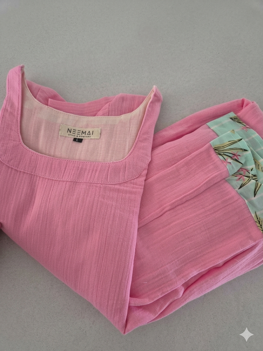 Premium Muslin- Feeding/ Maternity Maxi/Gown - Cotton lining /Double side zip - Light Pink
