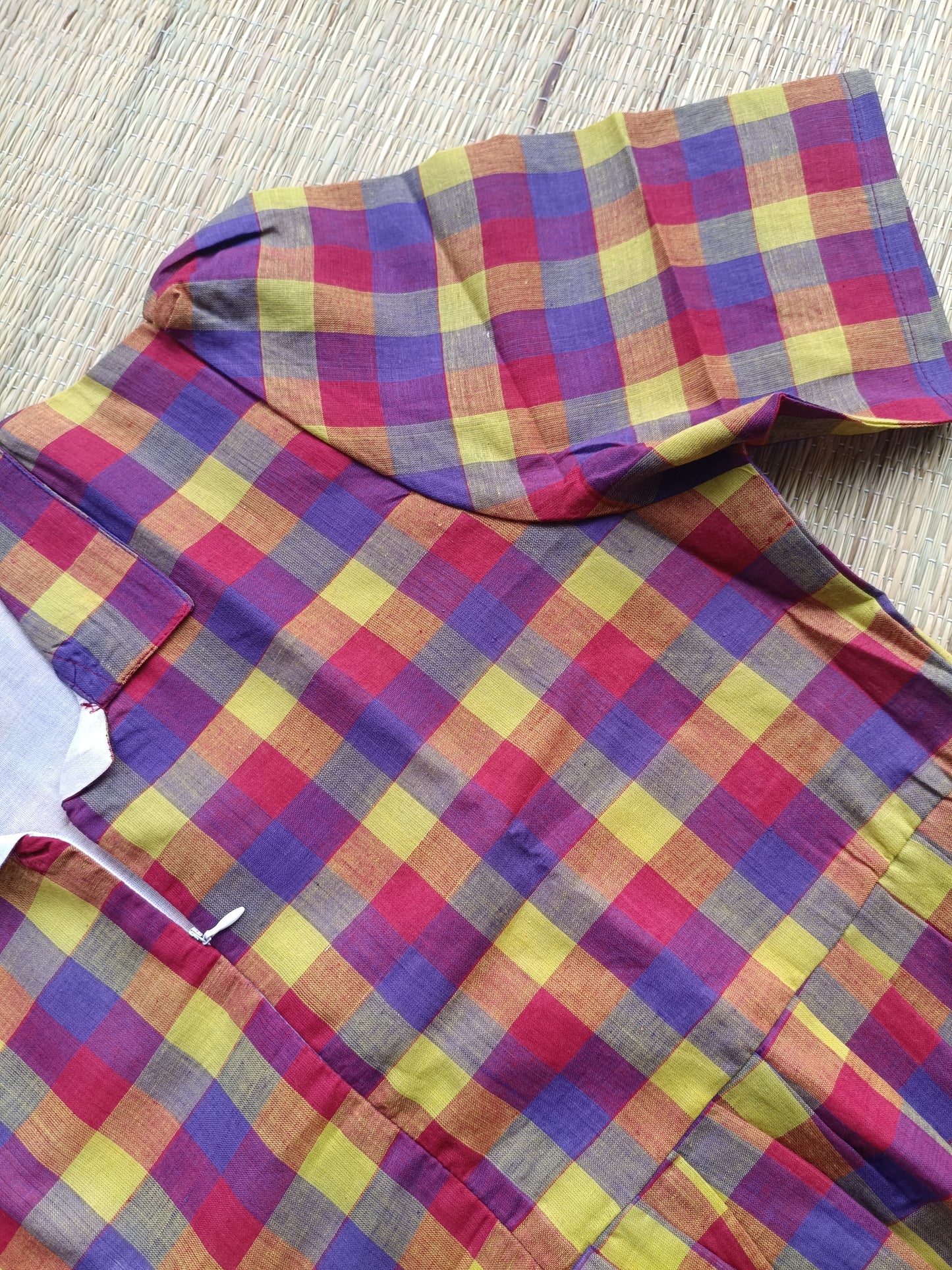 Madras checks Cotton - Feeding/ Maternity Maxi/Gown - Cotton lining /Center zip -Small check s Multi color