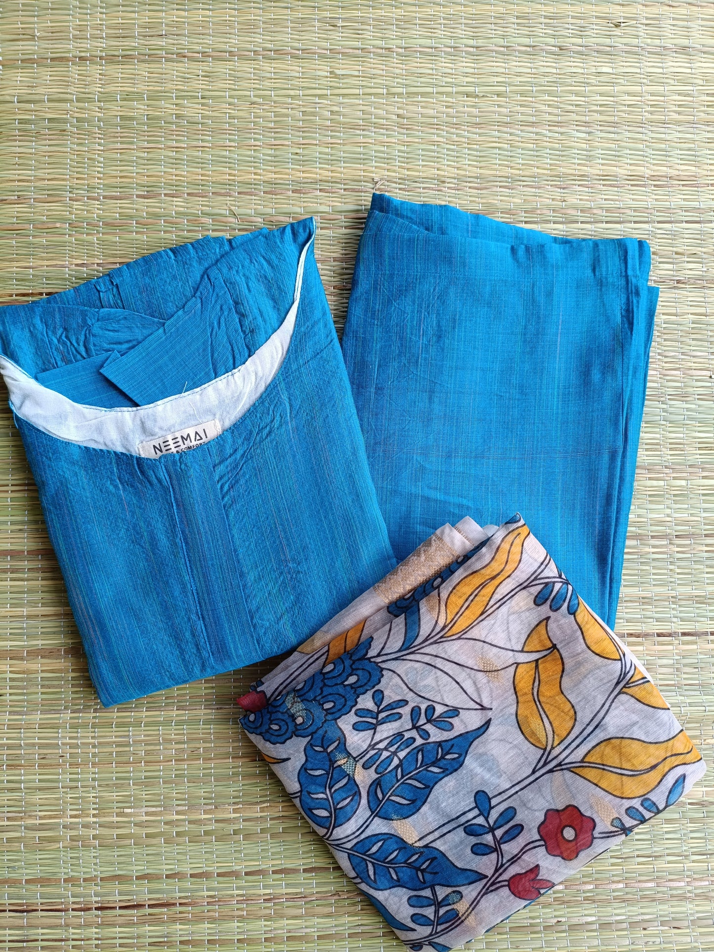 Maternity 3 pc chudidhar set [ Top with center zip, pant and dupatta] -Blue