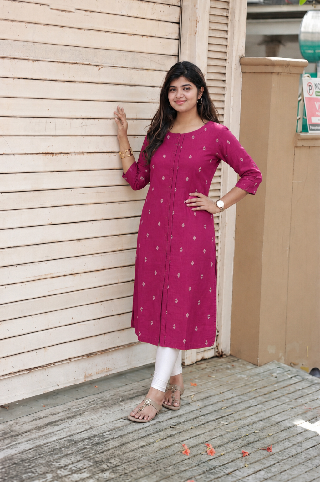 Raw Silk Center zip Cotton   Normal /Feeding kurti -  Dark pink