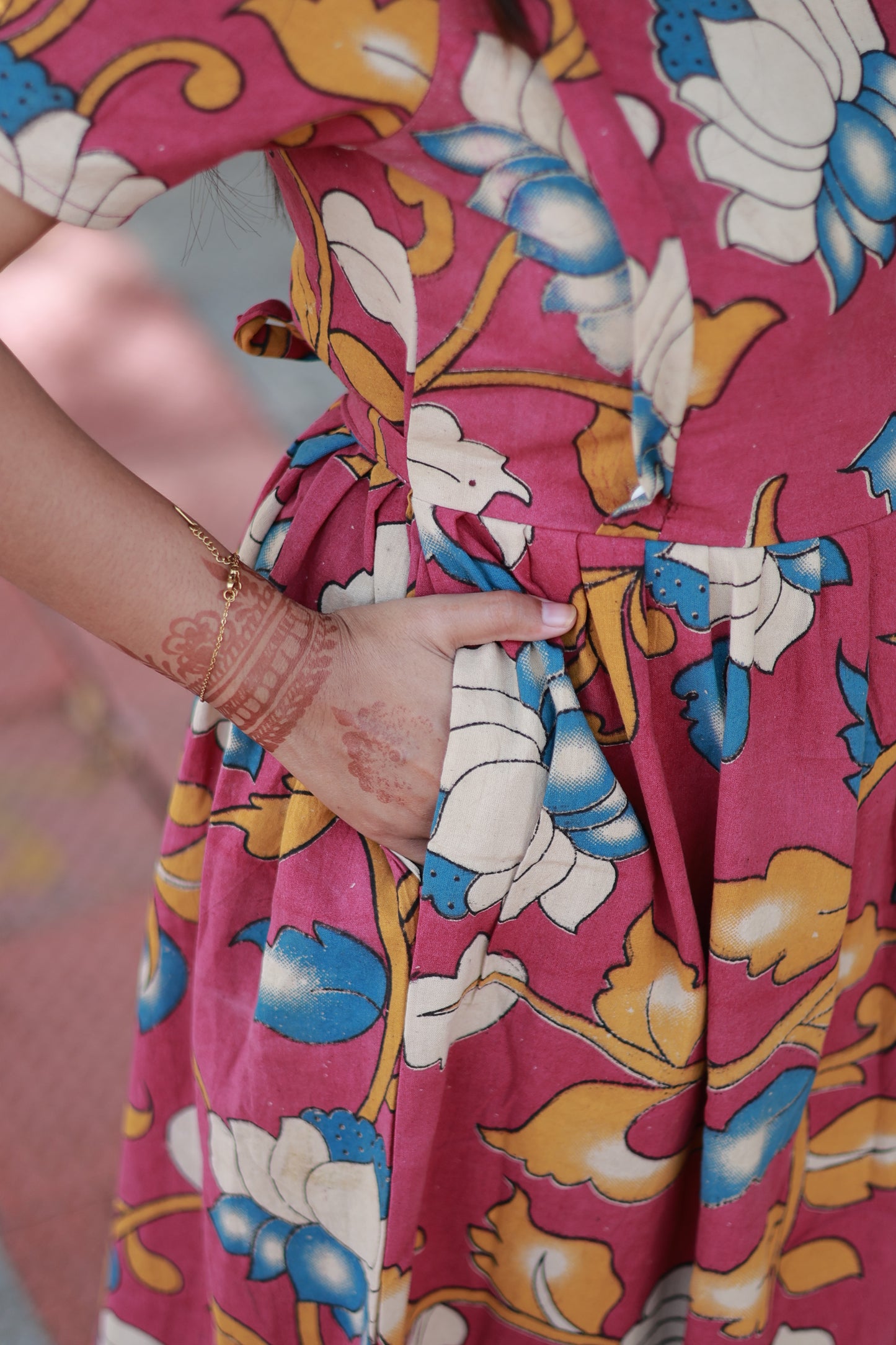 Kalamkari cotton- Feeding/ Maternity Maxi/Gown - Cotton lining  / Double side zip- Sandal lotus