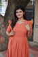 Chettinad Cotton -2 pc set -Maternity Maxi/Gown - Festival Collection -Full cotton lining- Double side zip with dupatta- Orange With multi color