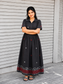 Handloom Jamdani - Maternity / Feeding - Maxi/Gown - Cotton Lining - Center zip- Collar black and white and red