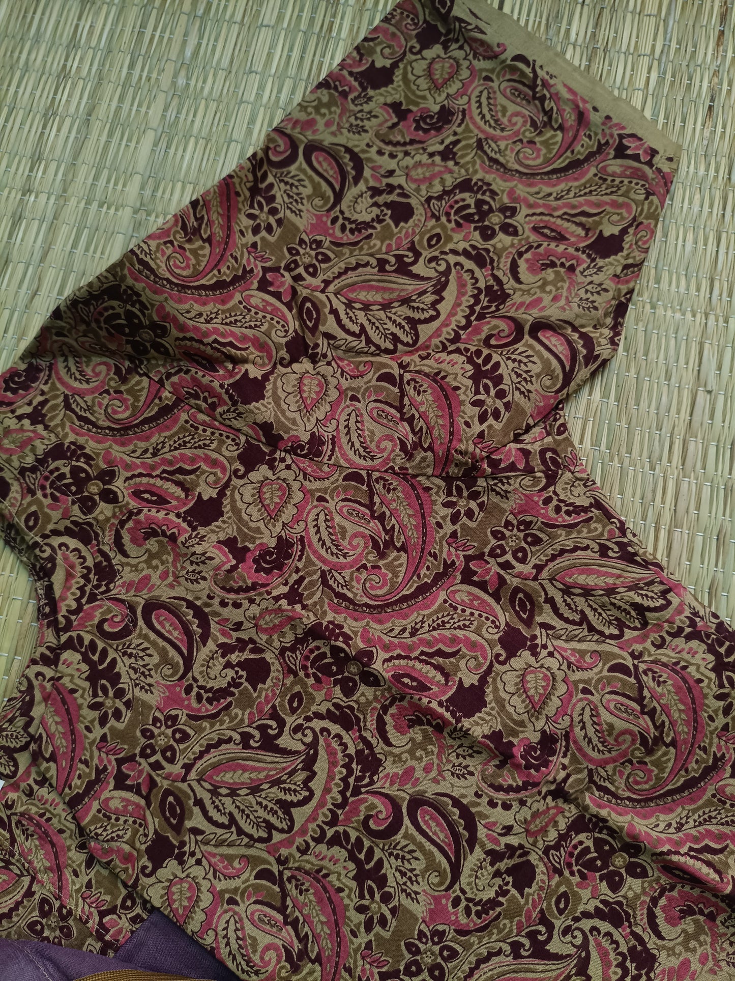 Kalamkari Cotton  A line Maternity Feeding Kurti /Center Zip(Dress length 45 inches)- Violet leaf