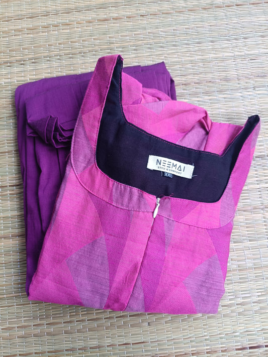 Raw silk Maternity Maxi/Gown in center zip - Festival Collection- Full cotton lining -pink with Violet