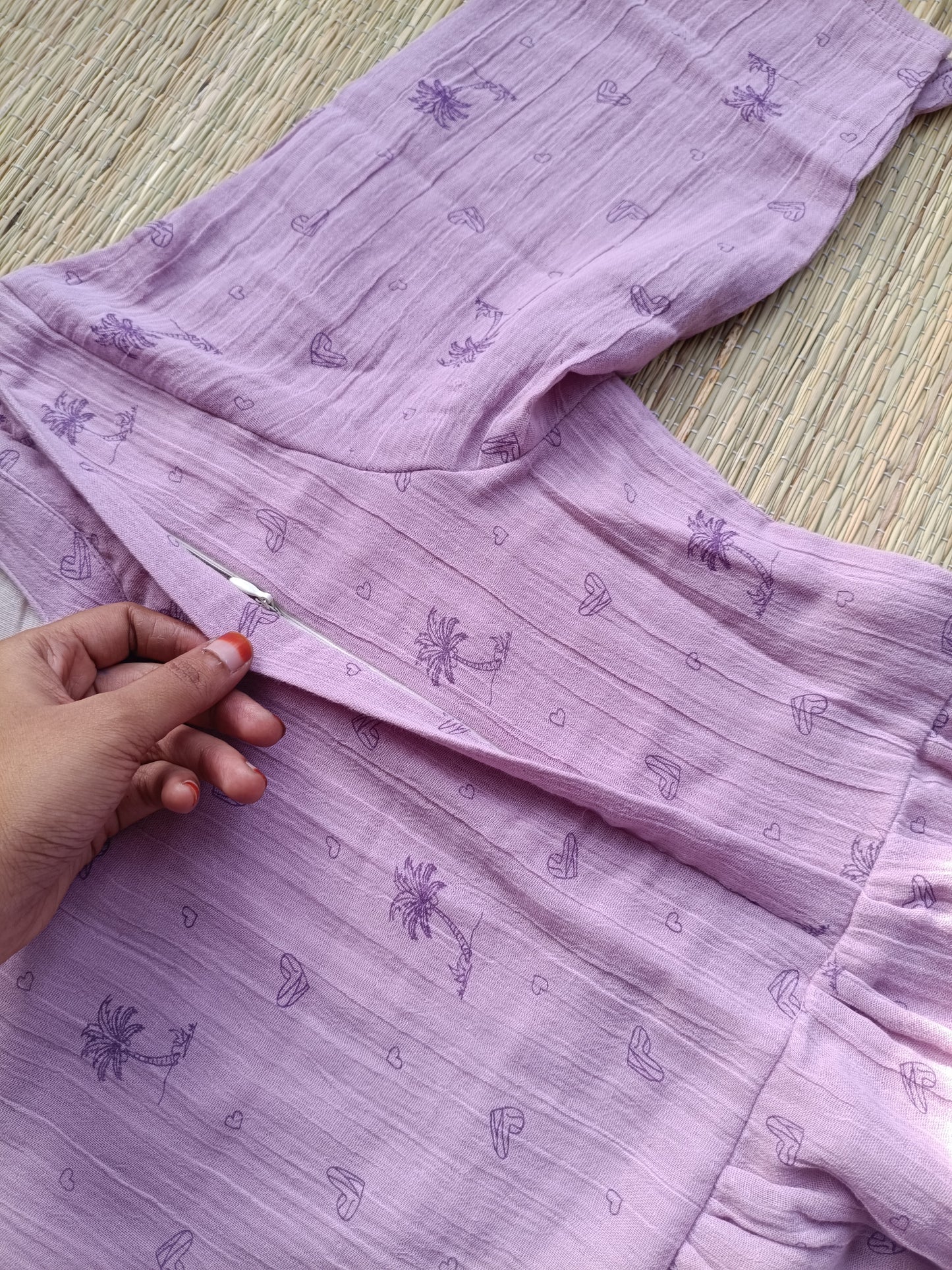 Premium Muslin - Feeding/ Maternity Maxi/Gown - Cotton lining /Double side zip - lavender heart