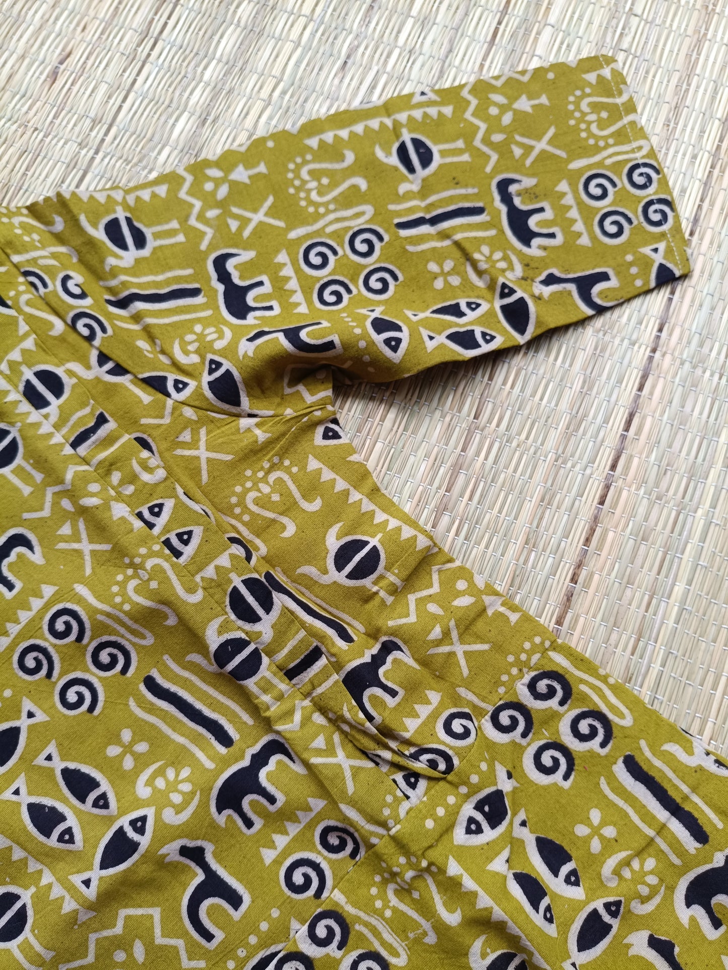 Block printed kalamkari cotton Maternity 2 pc chudidhar set [ Top with double side zip, and dupatta - Green fish