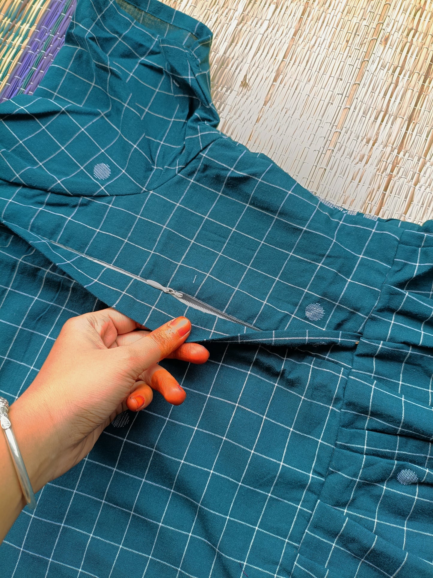 Handloom Jamdani - Maternity / Feeding - Maxi/Gown - Cotton Lining - Double side Zips - Forest green
