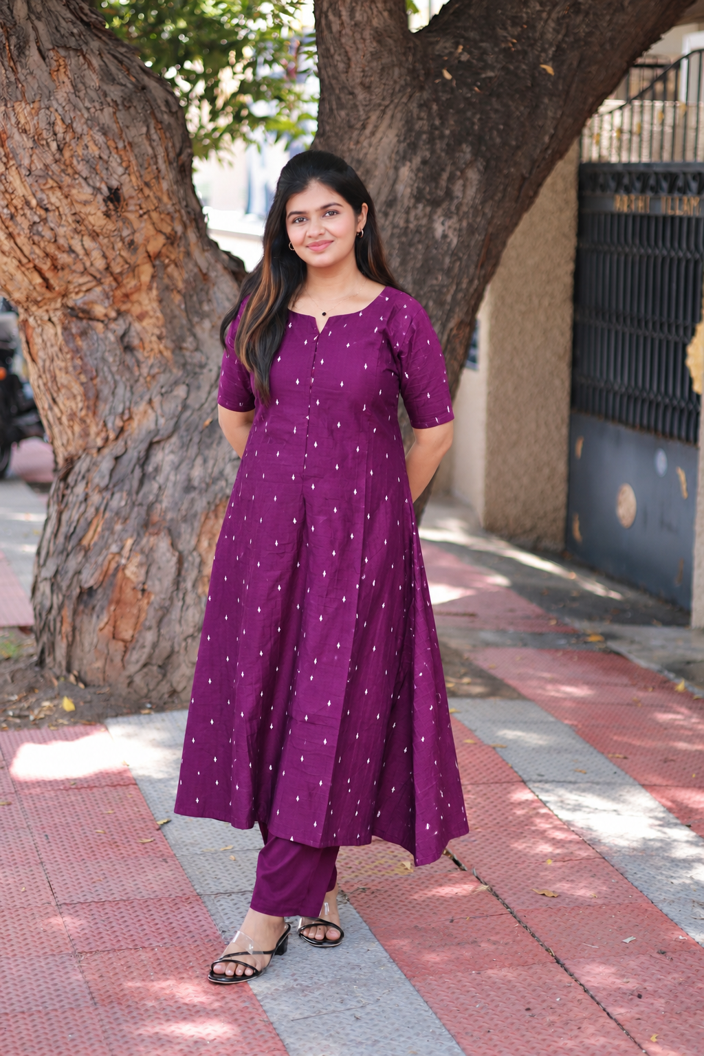 Raw Silk Maternity 3 Pc Chudidhar Set –  Violet (Center Zip, No Side Top)