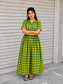 Madras checks Cotton - Feeding/ Maternity Maxi/Gown - Cotton lining /Center zip -Small check green