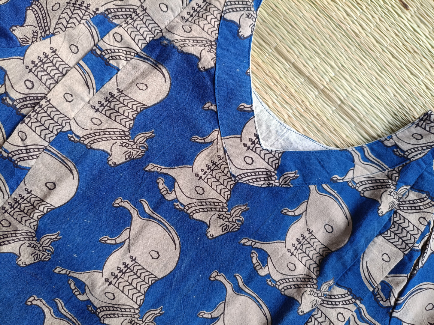 Block printed kalamkari cotton Maternity 2 pc chudidhar set [ Top with double side zip, and dupatta - Blue pichwai
