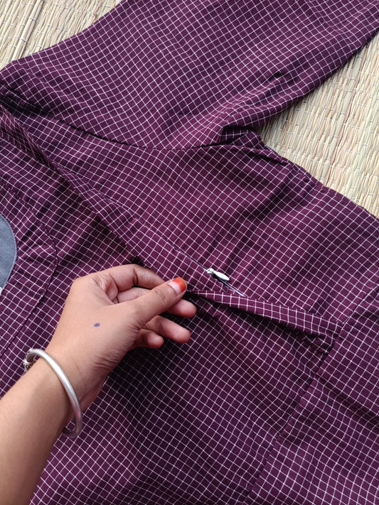 Prewashed pure Cotton checks / Maternity 2 pc Coordset [ Top with double side zip, and Pant]  -Small checks purple