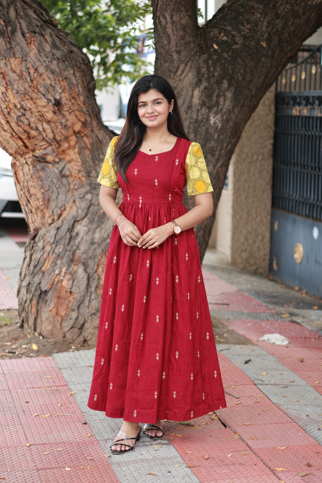 Raw Silk Maternity Feeding Gown/Maxi – Red | Double Side Zip
