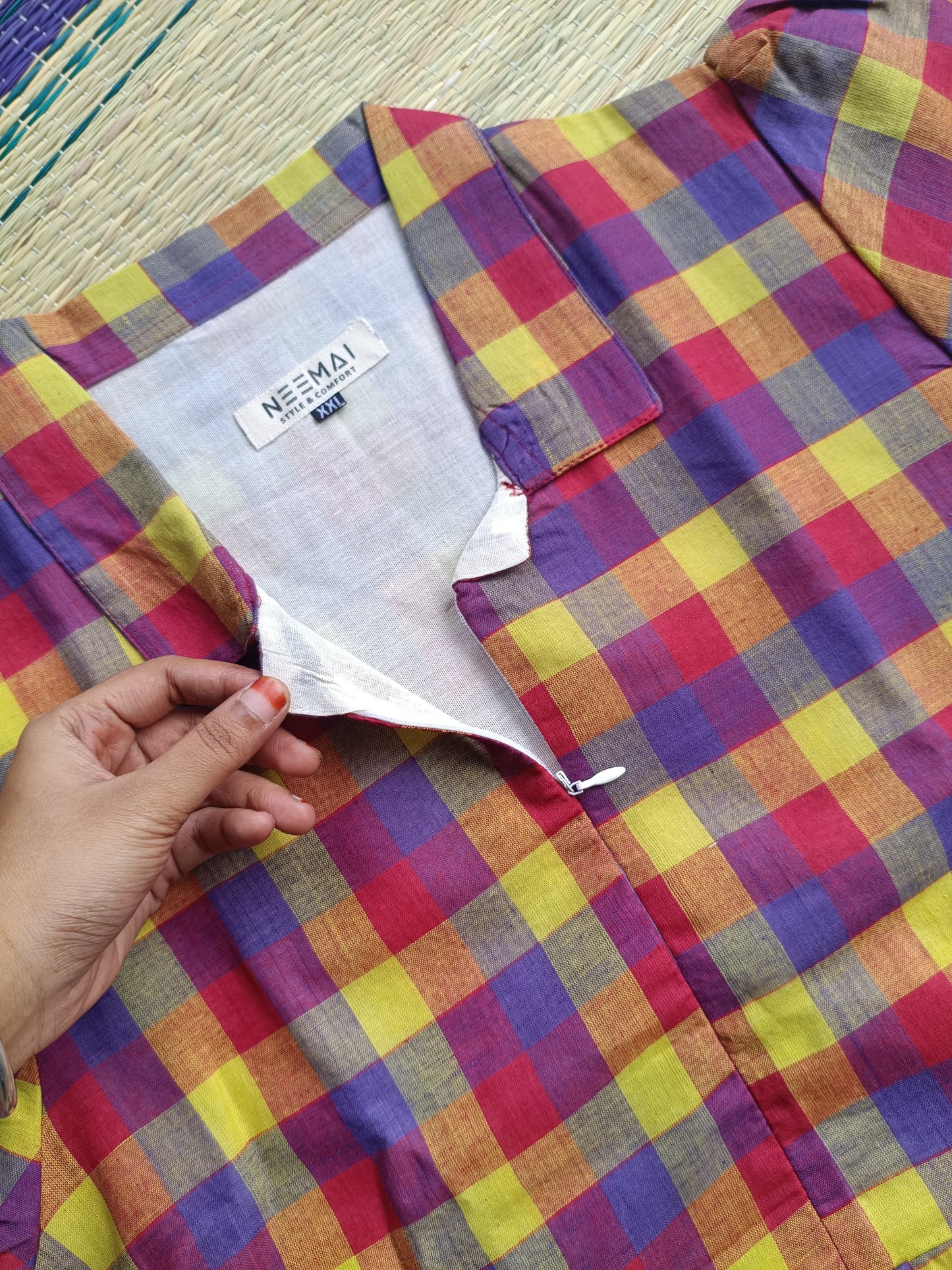 Madras checks Cotton - Feeding/ Maternity Maxi/Gown - Cotton lining /Center zip -Small check s Multi color