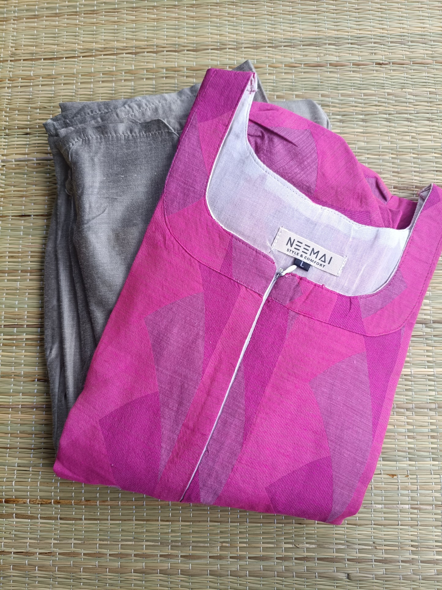Raw silk Maternity Maxi/Gown in center zip - Festival Collection- Full cotton lining -pink with Silver