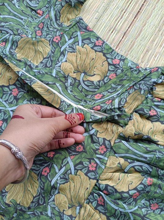 Viscose rayon - Feeding/ Maternity Maxi/Gown - Cotton lining /Double side zip -Green Tree