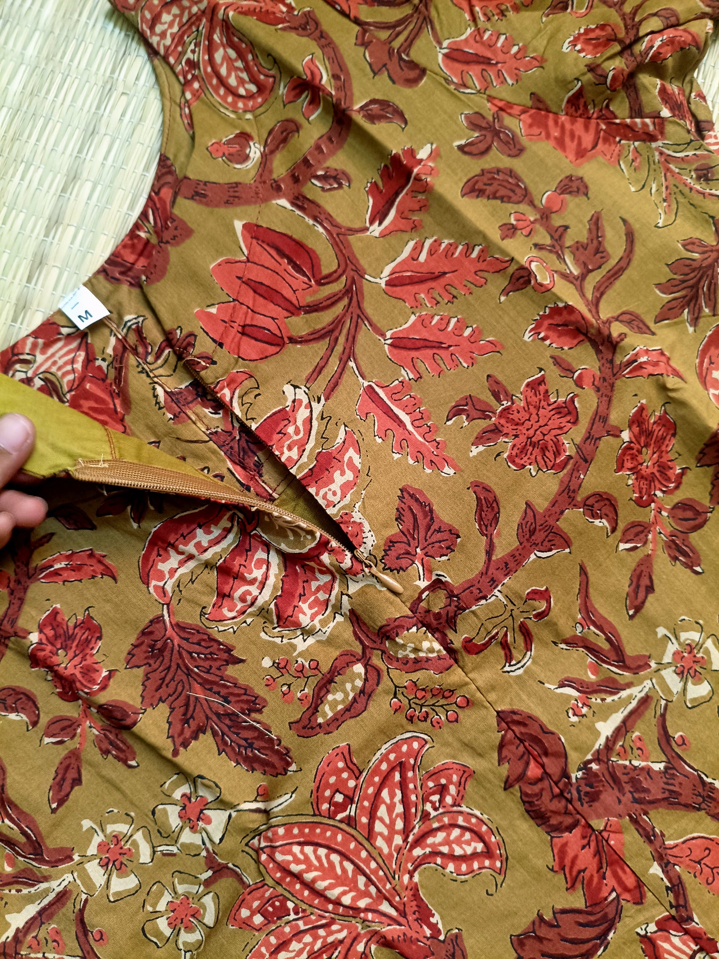 Kalamkari Cotton  A line Maternity Feeding Kurti /Center Zip( Dress length 45 inches)- Orange flower
