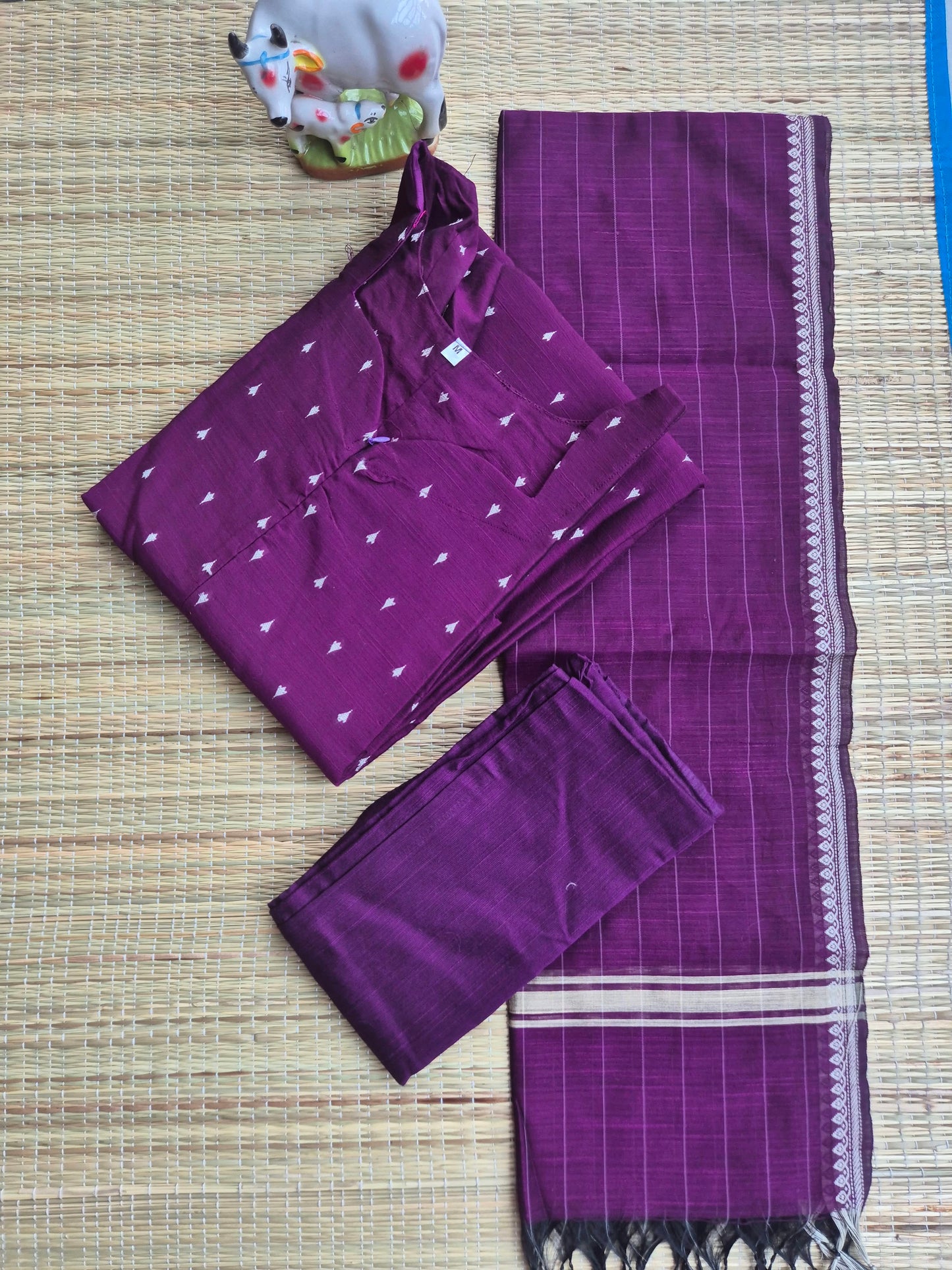Raw Silk Maternity 3 Pc Chudidhar Set –  Violet (Center Zip, No Side Top)