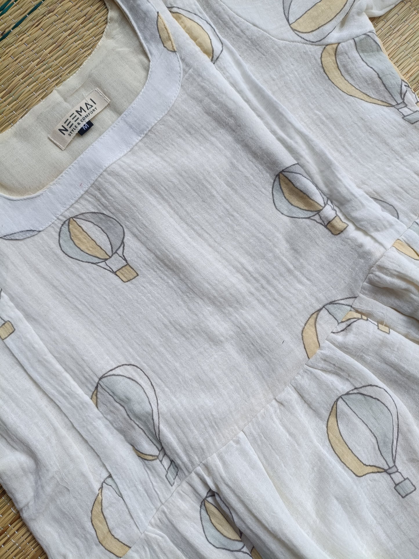 Premium Muslin- Feeding/ Maternity Maxi/Gown - Cotton lining /Double side zip -White with Parachute