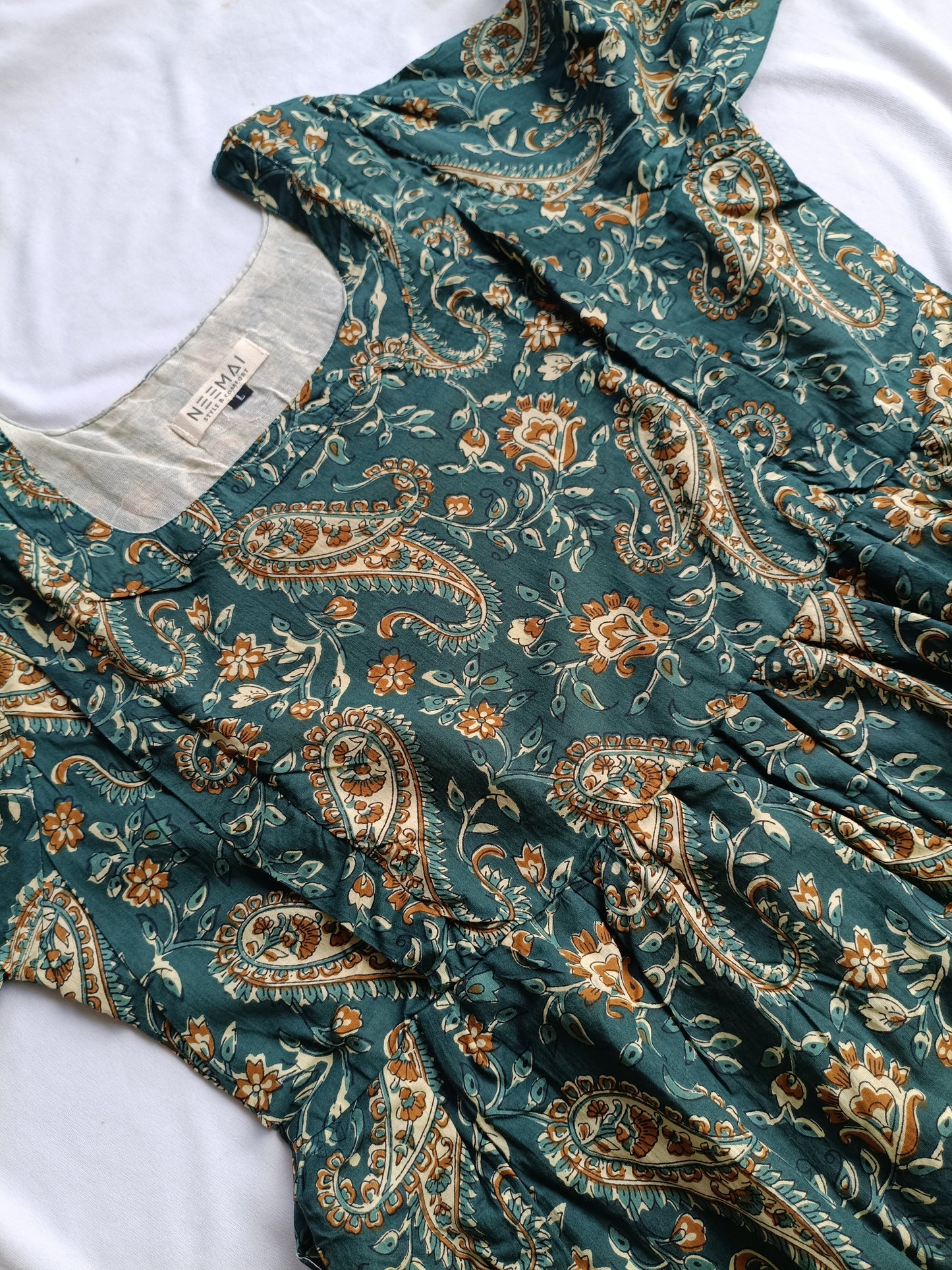 Cotton - Feeding/ Maternity Maxi/Gown - Cotton lining /Double side zip - kalamkari/paisley Green flower