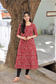 Block printed kalamkari cotton Maternity 2 pc chudidhar set [ Top with double side zip, and dupatta - Red fish