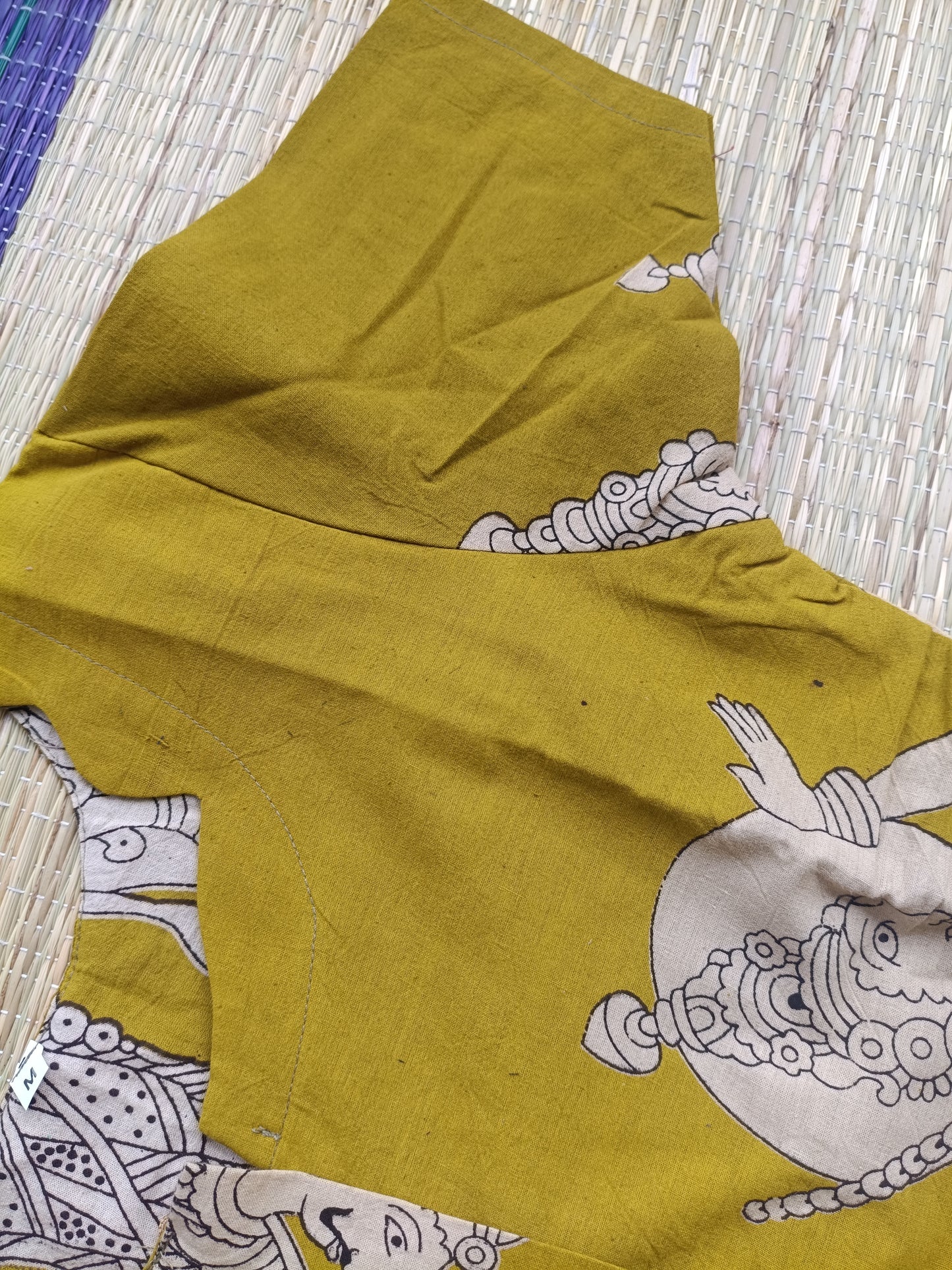Block printed kalamkari cotton Maternity 3 pc chudidhar set [ Top with center zip, Pant and dupatta - Green ( A line kurti -No side open)