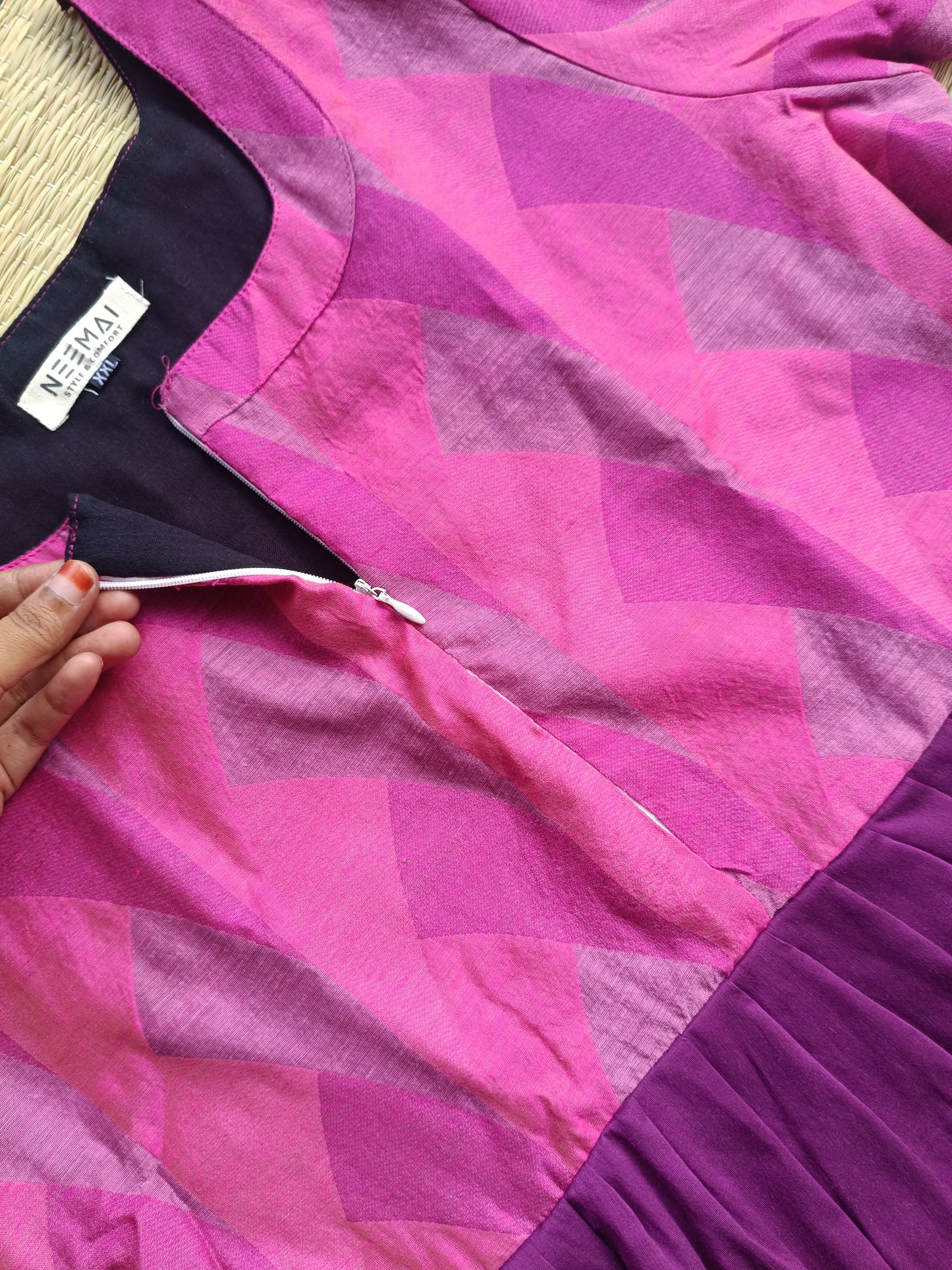 Raw silk Maternity Maxi/Gown in center zip - Festival Collection- Full cotton lining -pink with Violet