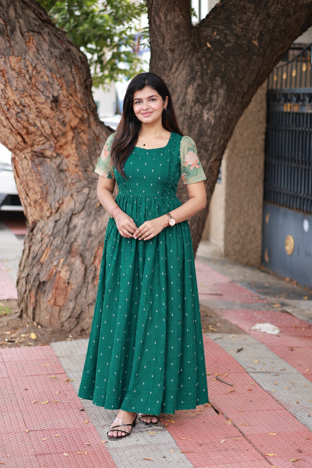 Raw Silk Maternity Feeding Gown/Maxi – Green| Double Side Zip