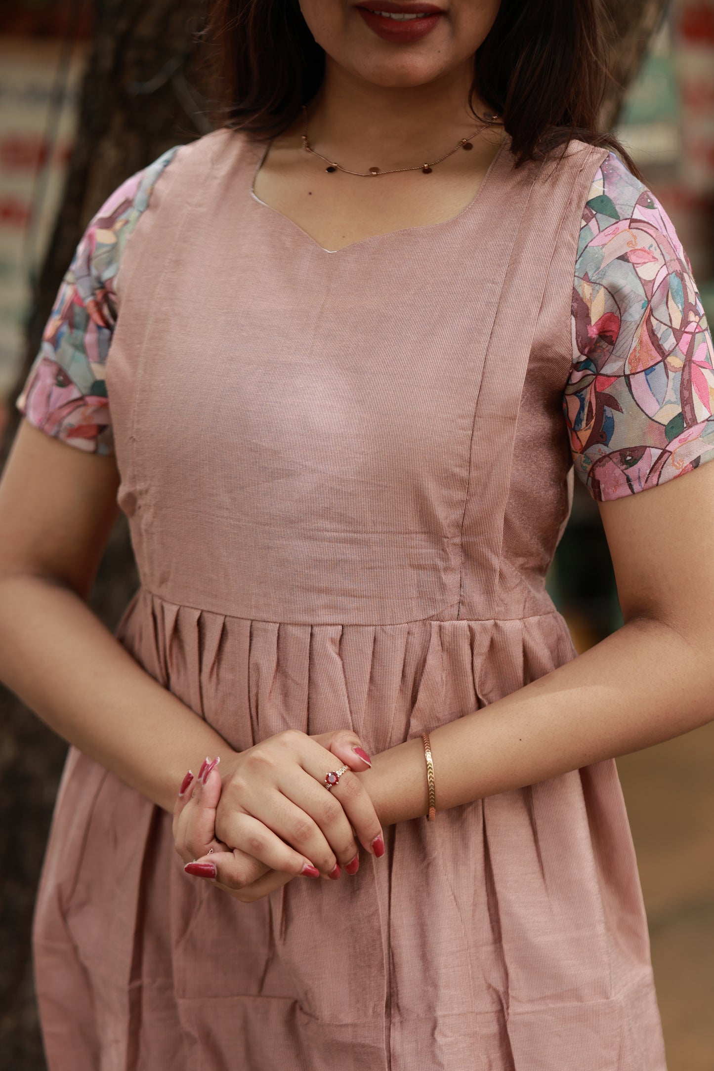 Butter silk Maternity Maxi/Gown - Festival Collection -Full cotton lining- Pastel Brown