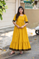 Prewashed Handloom Cotton Maternity Feeding Gown/Maxi /Double Side Zip- Yellow with black butta