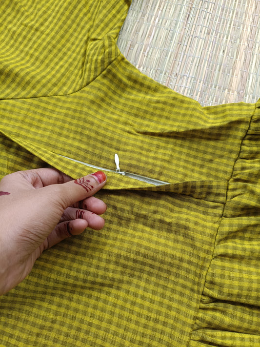 Mul Mul Cotton - Feeding/ Maternity Maxi/Gown - Cotton lining /Double side zip -   Green Checks