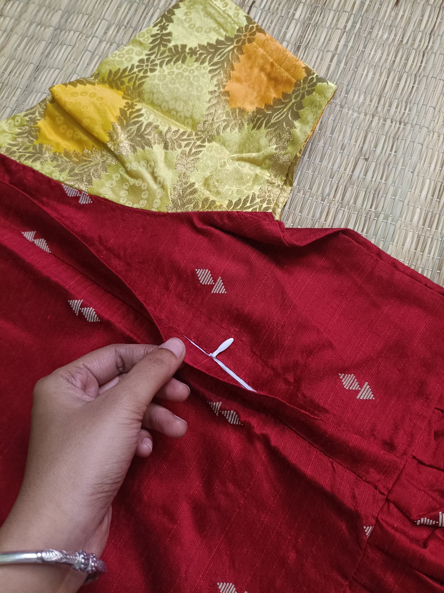 Raw Silk Maternity Feeding Gown/Maxi – Red | Double Side Zip