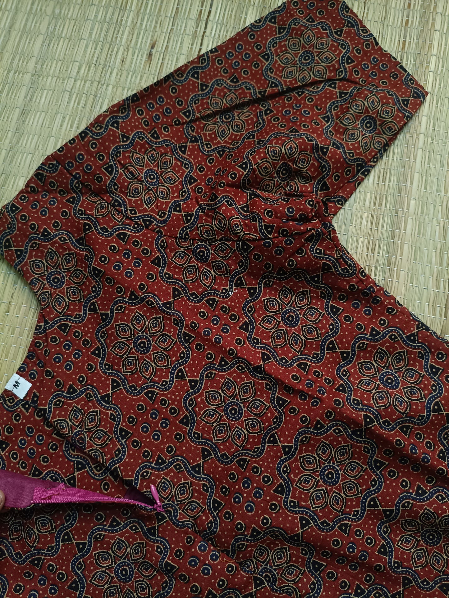Kalamkari Cotton  A line Maternity Feeding Kurti /Center Zip(Dress length 45 inches)- Red kolam