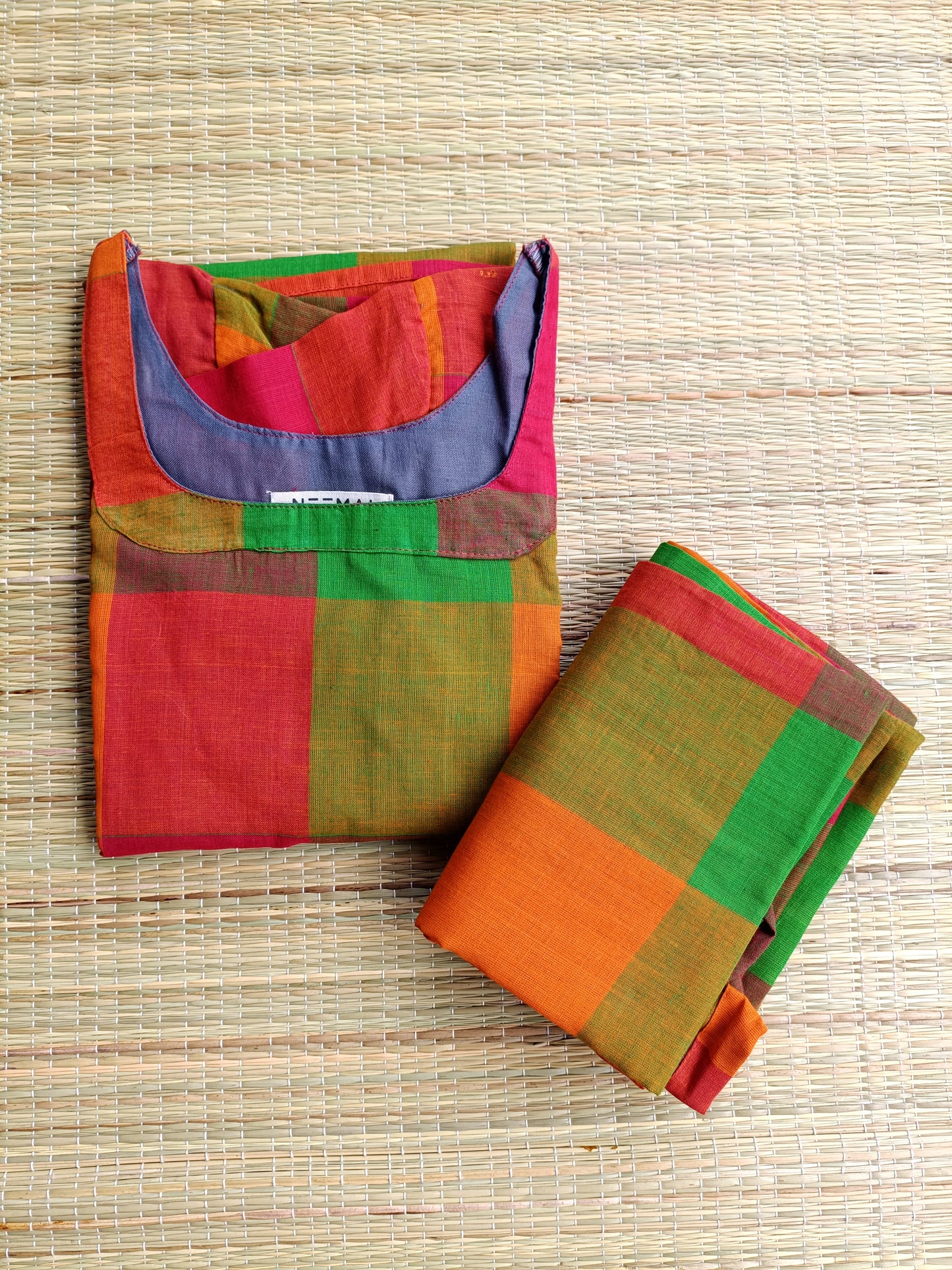 Madras check/ cotton Maternity 2 pc chudidhar set [ Top with double side zip, and Pant- multi color