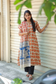 Block printed kalamkari cotton Maternity 2 pc chudidhar set [ Top with center zip, and dupatta - Orange elephant kalamkari