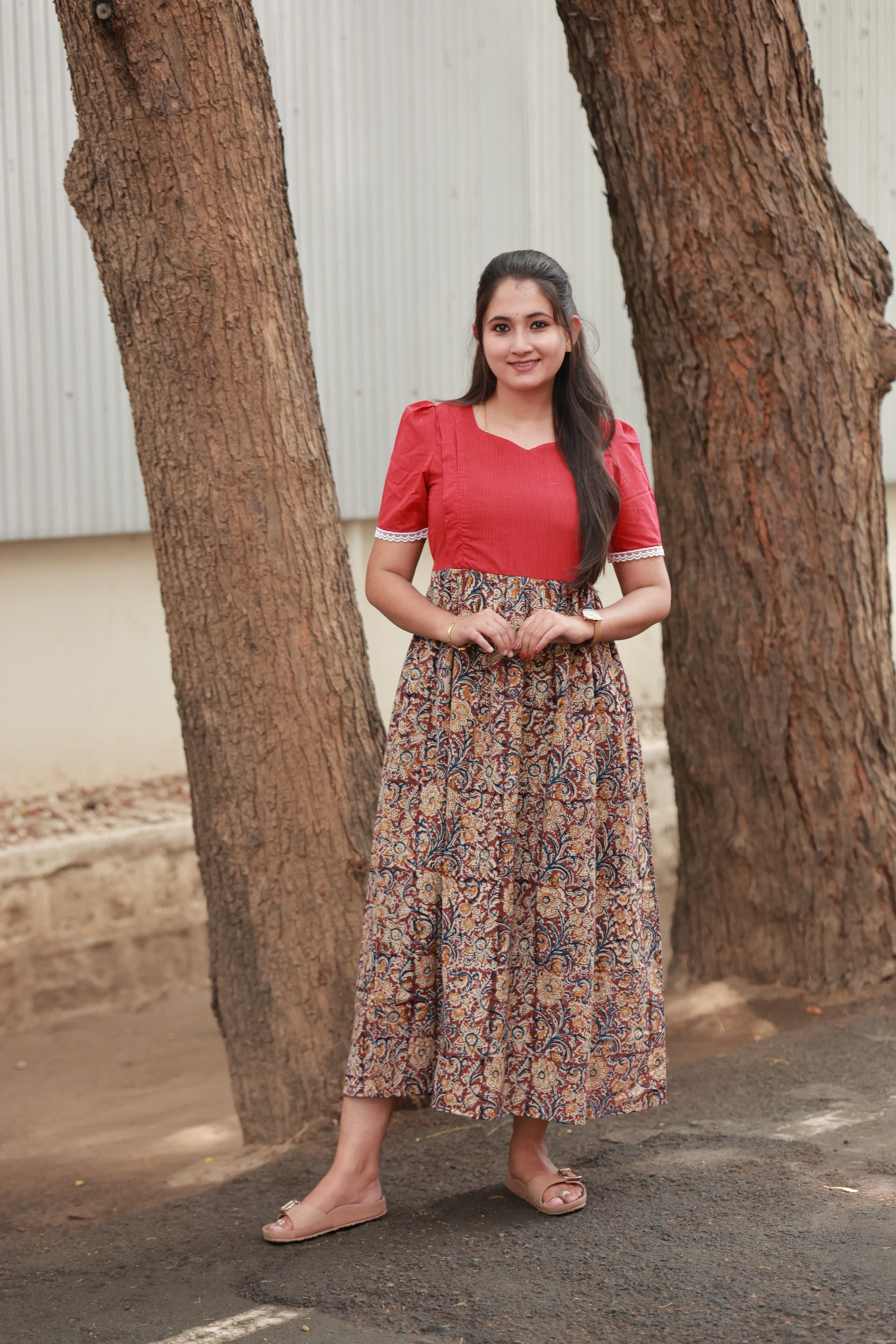 Kalamkari Cotton - Feeding/Maternity- Maxi/Gowns- Double side zip- Soft and breathable fabric, comfortable for all-day wear, All-day comfort for moms, Perfect for hospital & daily wear.