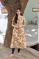 Block printed kalamkari cotton Maternity 2 pc chudidhar set [ Top with double side zip, and dupatta -Brown flower